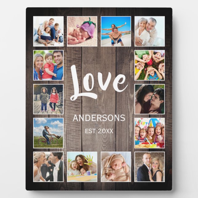 Custom Photo Collage Rustic Farmhouse Family Plaque (Front)