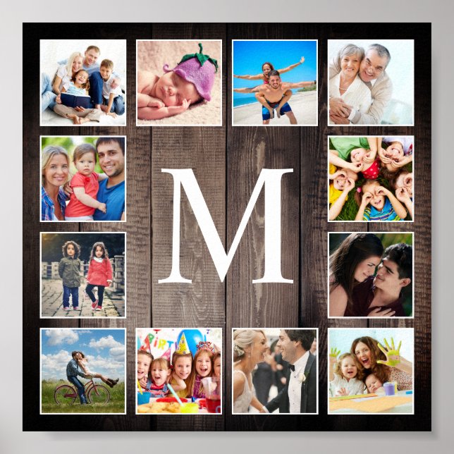 Custom Photo Collage Rustic Farmhouse Family Poster (Front)