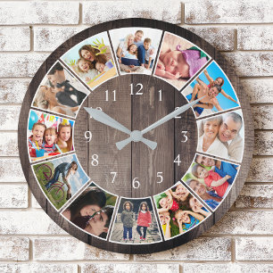 Custom Photo Collage Rustic Farmhouse Family Round Clock