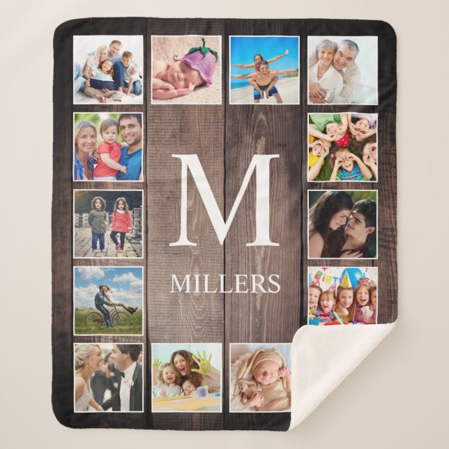 Custom Photo Collage Rustic Farmhouse Family Sherpa Blanket (Front)