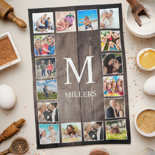 Custom Photo Collage Rustic Farmhouse Family Tea Towel
