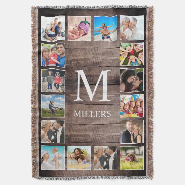 Custom Photo Collage Rustic Farmhouse Family Throw Blanket (Front Vertical)