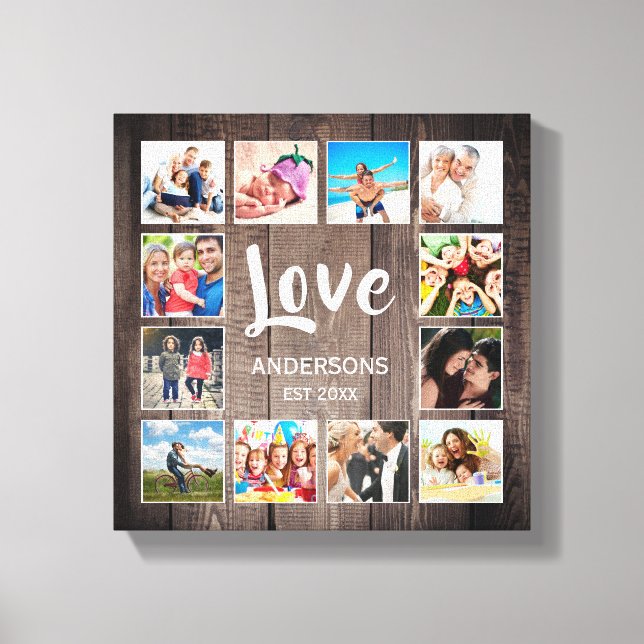 Custom Photo Collage Rustic Farmhouse Love Family Canvas Print (Front)