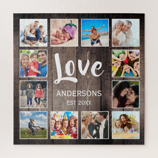 Custom Photo Collage Rustic Farmhouse Love Family Jigsaw Puzzle (Vertical)