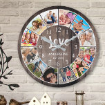 Custom Photo Collage Rustic Farmhouse Love Family Large Clock<br><div class="desc">Create your own personalised 12 photo Instagram photo collage wall clock with your custom images on a rustic farmhouse style wooden plank background. The clock face also features your family name, established year and a "Love" handwritten script. Add your favourite photos, designs or artworks to create something really unique. To...</div>