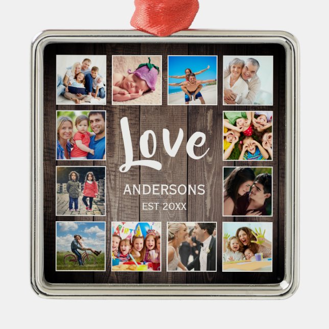 Custom Photo Collage Rustic Farmhouse Love Family Metal Tree Decoration (Front)