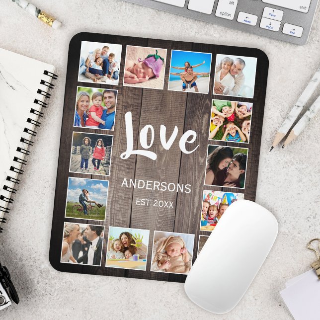 Custom Photo Collage Rustic Farmhouse Love Family Mouse Mat (Creator Uploaded)