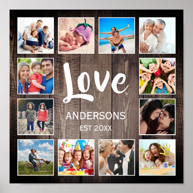 Custom Photo Collage Rustic Farmhouse Love Family Poster (Front)