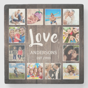 Custom Photo Collage Rustic Farmhouse Love Family Stone Coaster