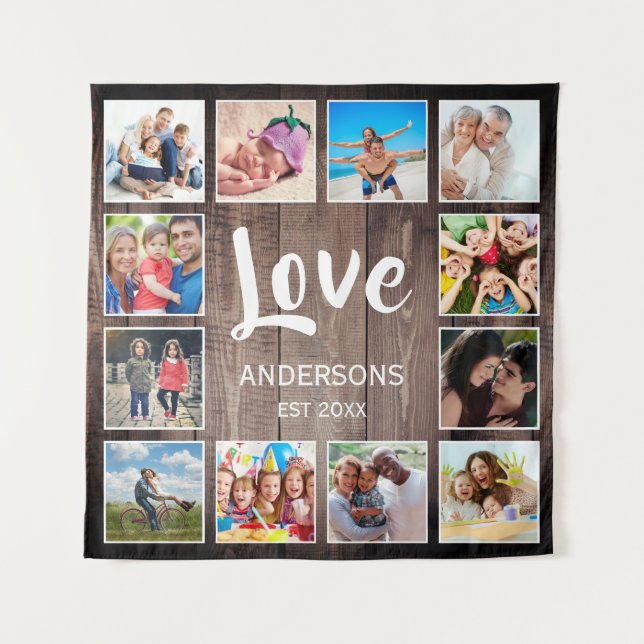 Custom Photo Collage Rustic Farmhouse Love Family Tapestry (Front)