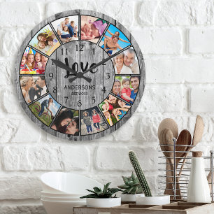 Custom Photo Collage Rustic Farmhouse Round Clock