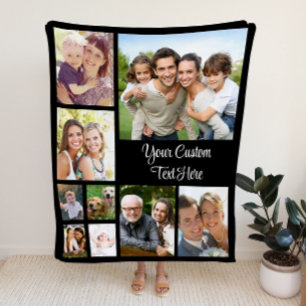 Custom Photo Collage Script Black Fleece Blanket