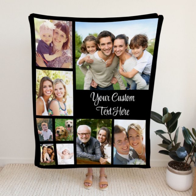 Custom Photo Collage Script Black Fleece Blanket (Creator Uploaded)