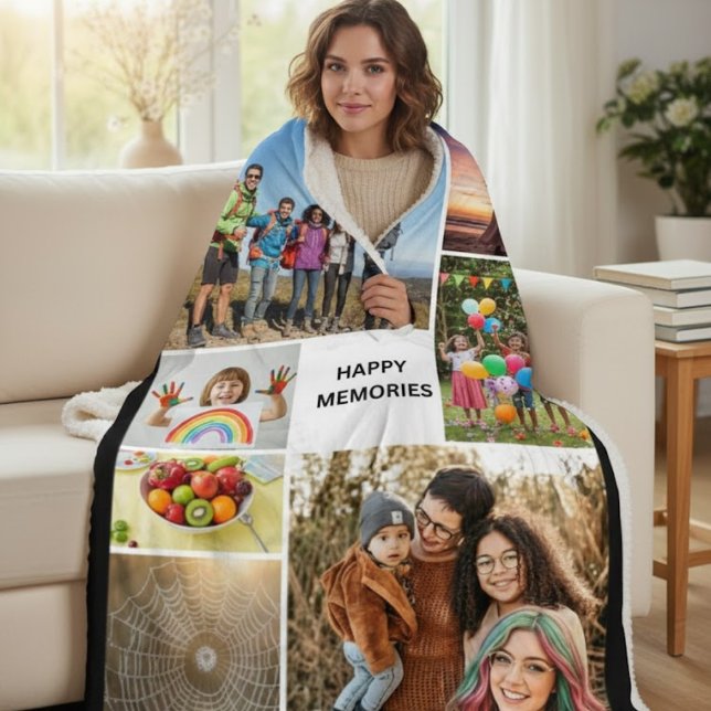 Custom Photo Collage Sherpa Fleece Blanket (Creator Uploaded)