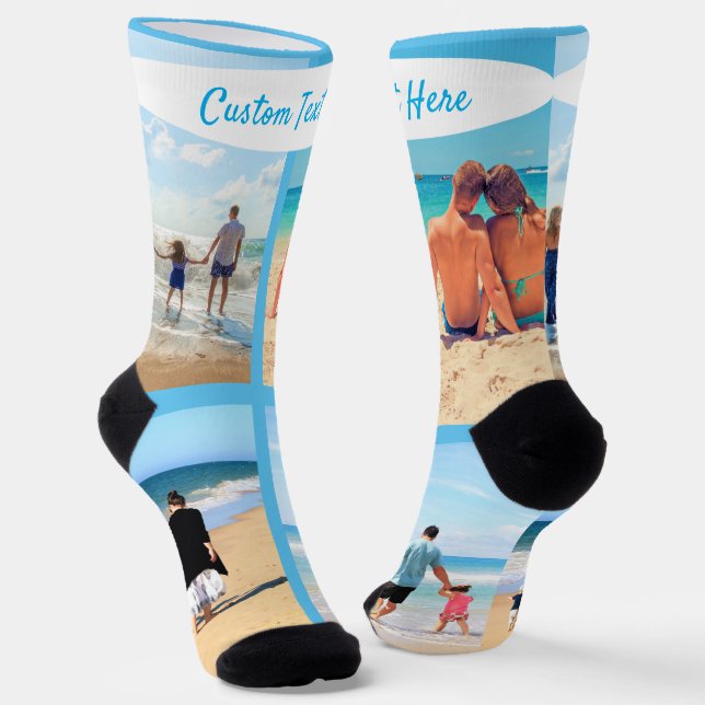 Custom Photo Collage Socks Your Photos and Text (Angled)