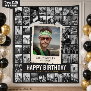 Custom Photo Collage Tapestry, Fun Retro Birthday Tapestry
