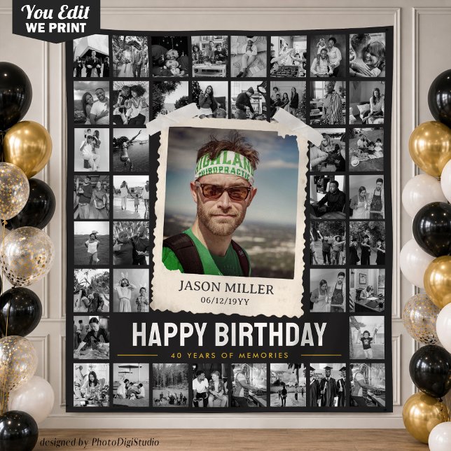 Custom Photo Collage Tapestry, Fun Retro Birthday  Tapestry (Custom Photo Collage Tapestry, Fun Retro Birthday Tapestry)