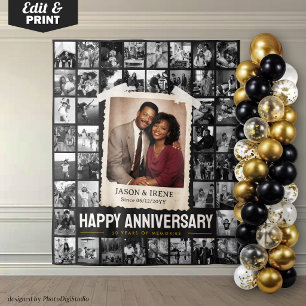 Custom Photo Collage Tapestry, Retro Anniversary Tapestry