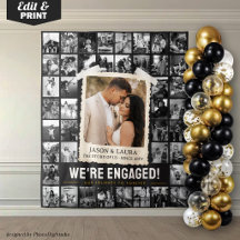 Custom Photo Collage Tapestry, Retro Engagement