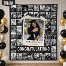 Custom Photo Collage Tapestry, Retro Graduation
