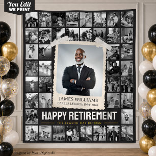 Custom Photo Collage Tapestry, Retro Retirement Tapestry