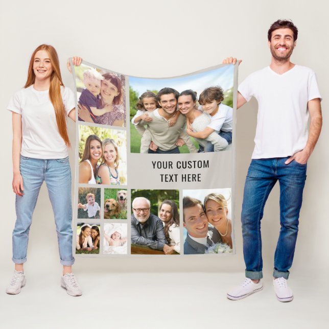 Custom Photo Collage Taupe Fleece Blanket (In Situ)