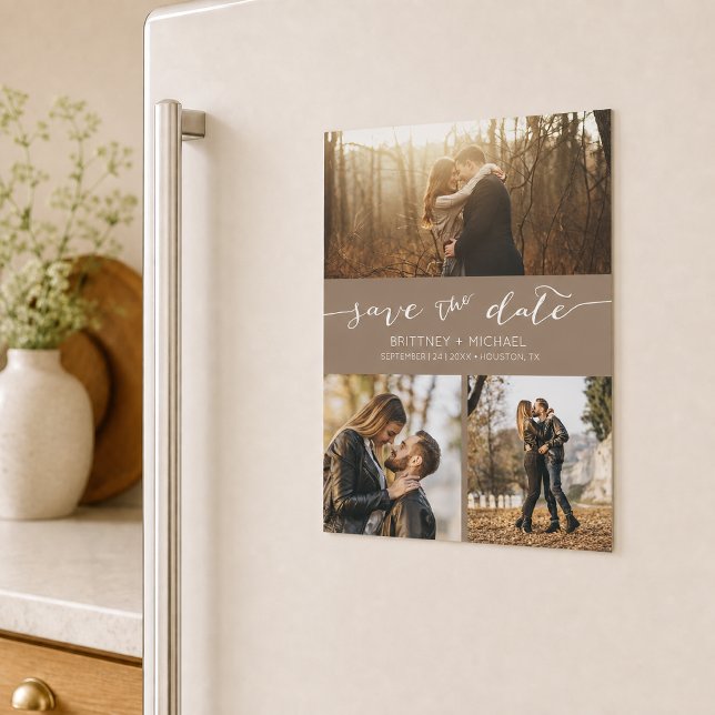 Custom Photo Collage Taupe Save the Date (Announce your wedding with this custom photo collage taupe save the date design. )