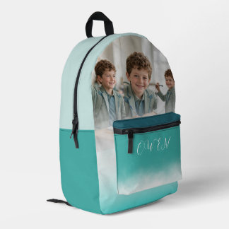 Custom Photo Collage Teal Ombre Personalised Schoo Printed Backpack