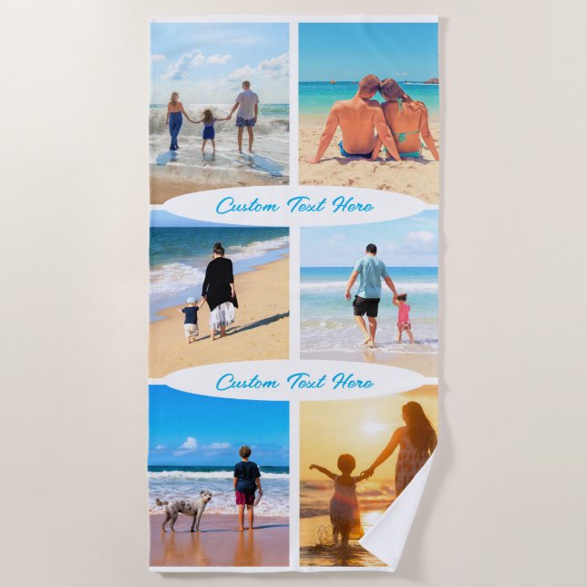 Custom Photo Collage Text Beach Towel Your Colours (Front)