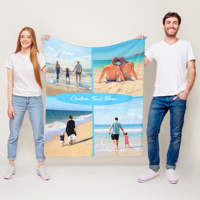 Custom Photo Collage Text Fleece Blanket Family (In Situ)