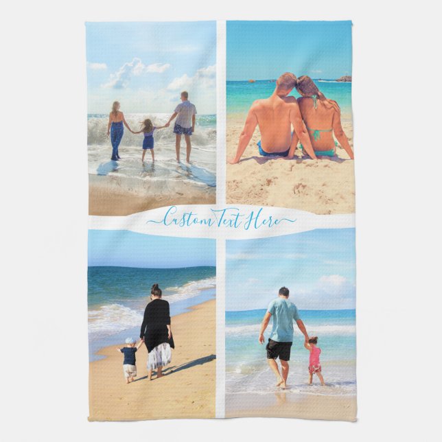 Custom Photo Collage Text Kitchen Towel - Family (Vertical)
