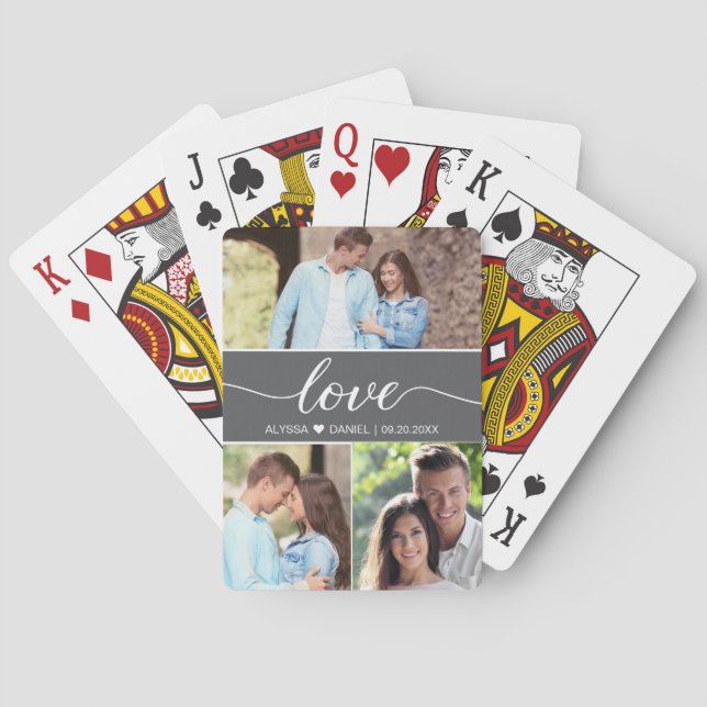 Custom Photo Collage Wedding Love script Playing Cards (Back)