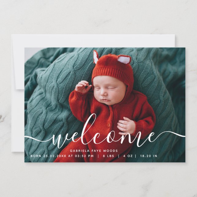 Custom Photo Collage Welcome Script Overlay Baby  Announcement (Front)