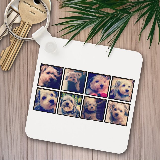 Custom Photo Collage with Square Photos Key Ring (Personalized keychain - Photo Collage)