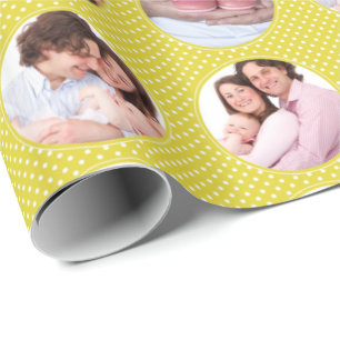 Custom Photo Collage Yellow Polka Dot Wrapping Paper