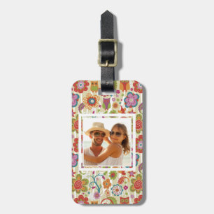 Custom Photo Colour Floral and Owl Luggage Tag