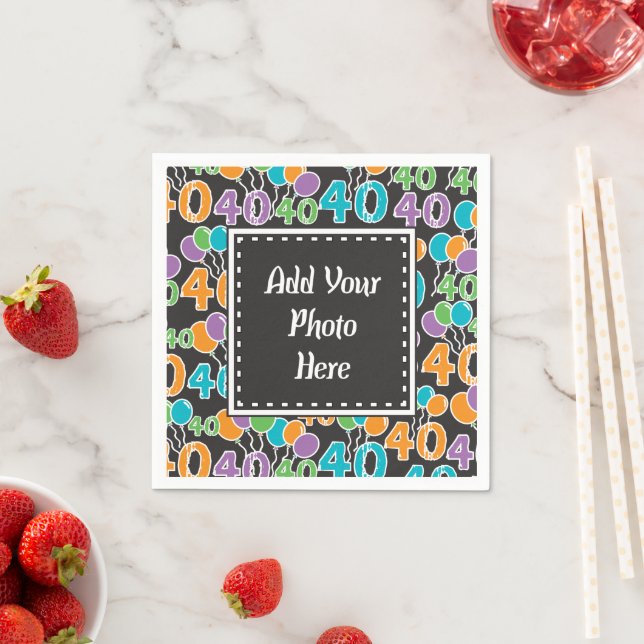 Custom Photo Colourful 40th Birthday Paper Napkins (Insitu)
