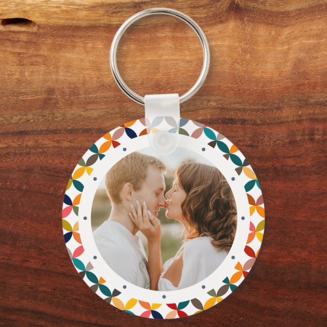 Custom Photo Colourful Geometric Keychain Gift (Front)