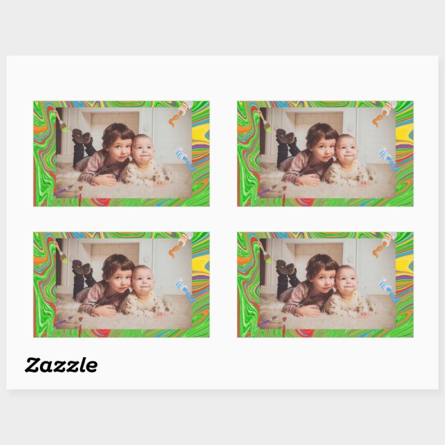 Custom Photo Colourful Paintbrush Theme Rectangular Sticker (Sheet)