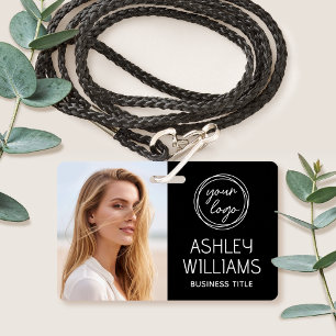 Custom Photo Company Logo Name Employee Black ID Badge