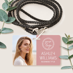 Custom Photo Company Logo Name Employee Pink ID Badge