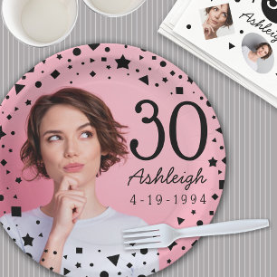 Custom Photo Confetti 30th Brthday Paper Plate