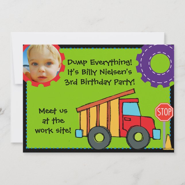 Custom Photo Construction Birthday 5x7" Invitation (Front)