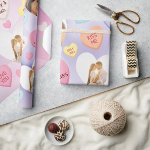 Custom Photo Conversation Candy Hearts  Wrapping Paper