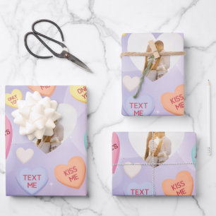 Custom Photo Conversation Candy Hearts  Wrapping Paper Sheet