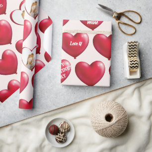 Custom Photo Conversation Red Hearts Wrapping Paper