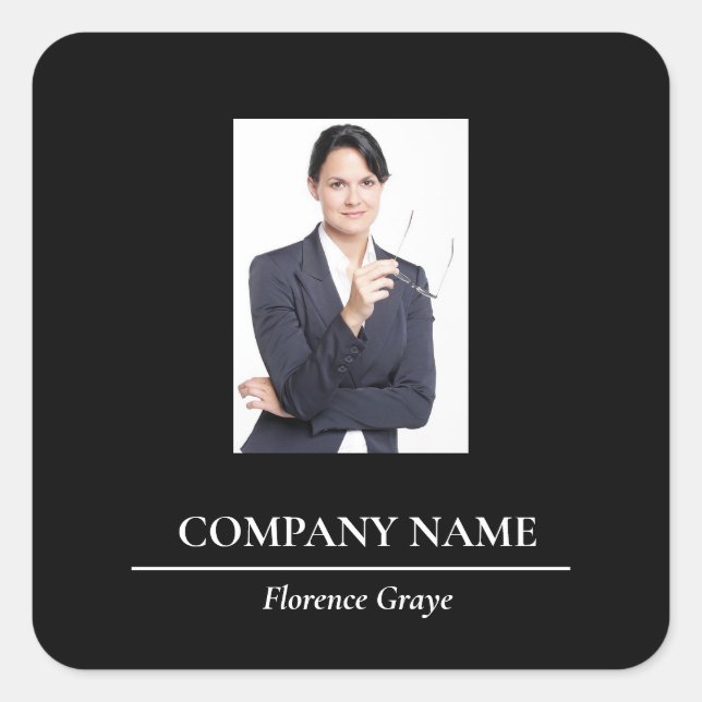 Custom photo corporate black square sticker (Front)