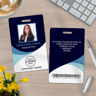 Custom Photo Corporate Employee Barcode Blue ID Badge