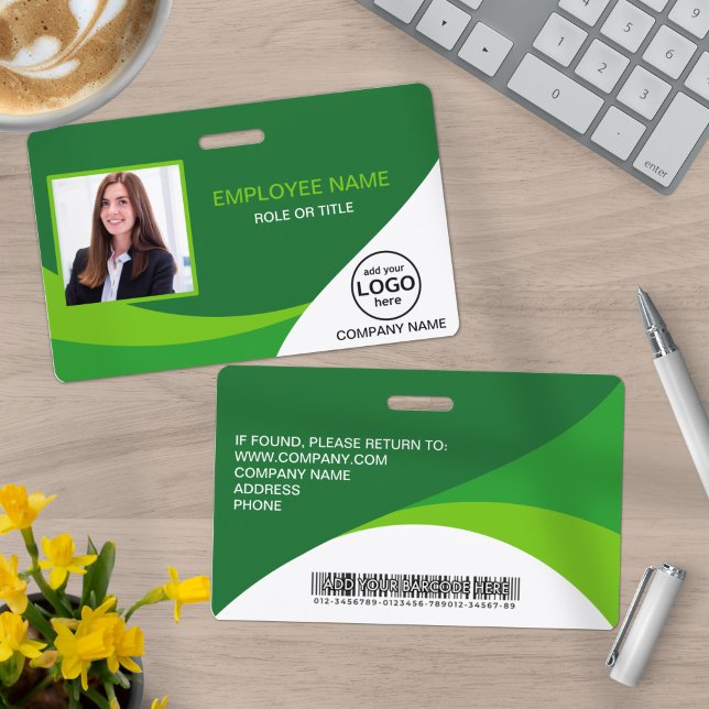 Custom Photo Corporate Employee Barcode Green ID Badge (Creator Uploaded)