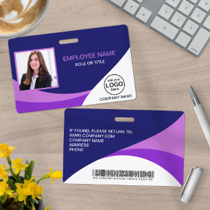 Custom Photo Corporate Employee Barcode Purple ID Badge